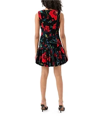 Trina Turk Splendored Floral Velveteen Crew Neck Sleeveless Bubble Dress