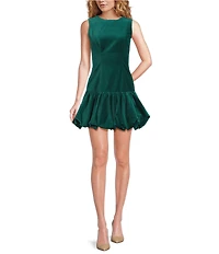 Trina Turk Splendored Velveteen Round Neck Sleeveless Drop Waist Bubble Hem Dress