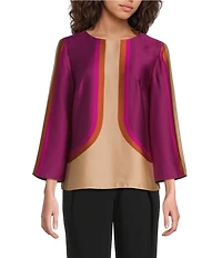 Trina Turk Sprig Coordinating Place Print Satin Round Neck Bracelet Sleeve Top