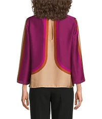 Trina Turk Sprig Coordinating Place Print Satin Round Neck Bracelet Sleeve Top