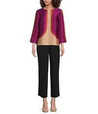 Trina Turk Sprig Coordinating Place Print Satin Round Neck Bracelet Sleeve Top