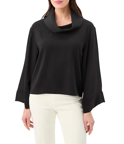 Trina Turk Staged Georgette Cowl Neck Long Sleeve Top
