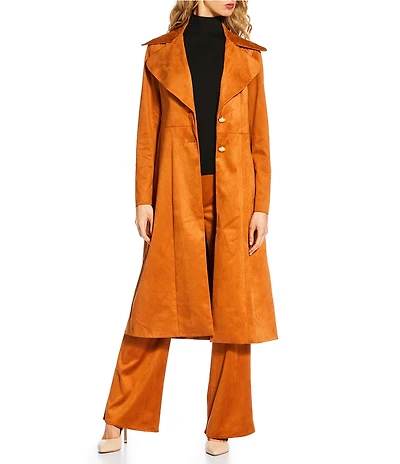 Trina Turk Starflower Faux Suede Oversized Notch Collar Long Sleeve Coat