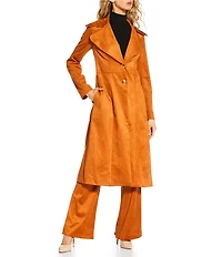 Trina Turk Starflower Faux Suede Oversized Notch Collar Long Sleeve Coat