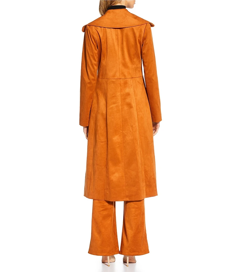 Trina Turk Starflower Faux Suede Oversized Notch Collar Long Sleeve Coat