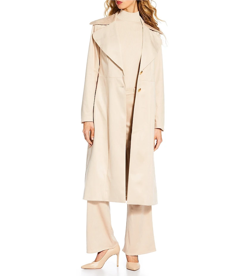 Trina Turk Starflower Faux Suede Oversized Notch Collar Long Sleeve Coat