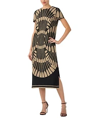 Trina Turk Sugarita Round Neck Short Sleeve Midi Dress