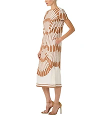 Trina Turk Sugarita Round Neck Short Sleeve Midi Dress