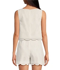 Trina Turk Tennie Eyelet Boat Neck Sleeveless Scallop Top