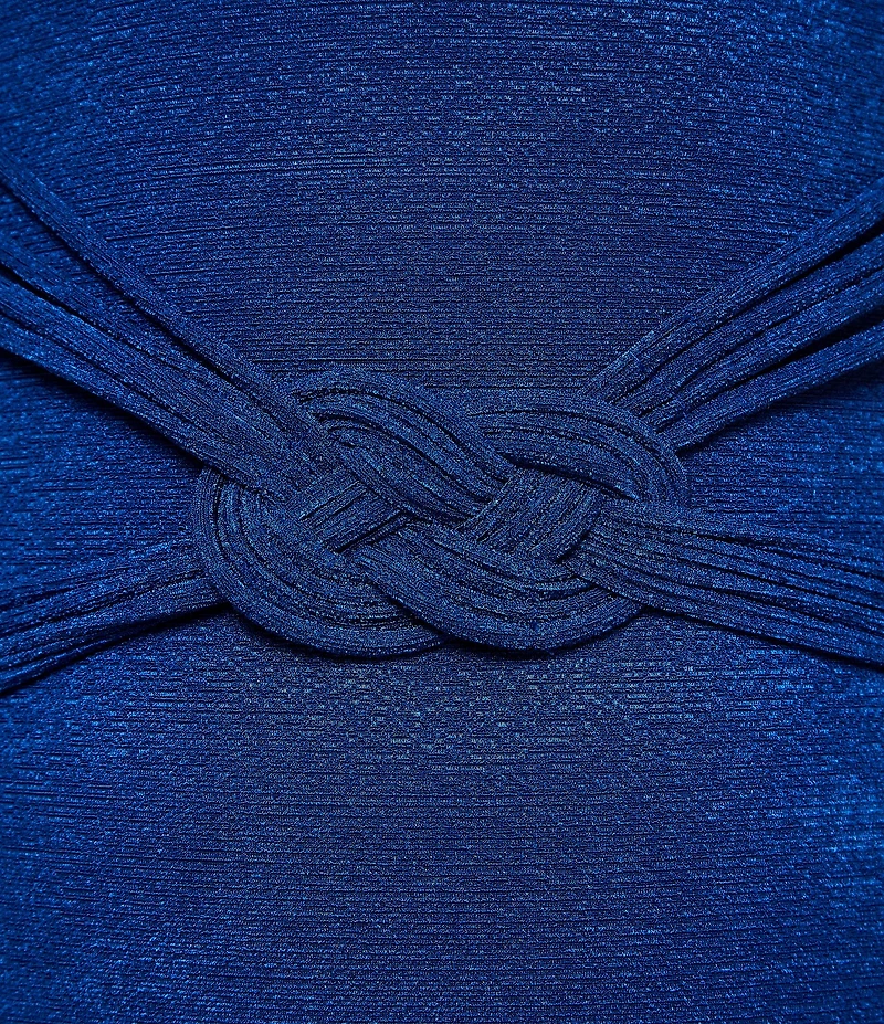 Trina Turk Textured Solid Crepe V-Neck Braided Knot One Piece Swimsuit