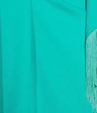 Trina Turk Toulouse Double Georgette V-Neck Short Sleeve Tie Waist Fringe Caftan Dress