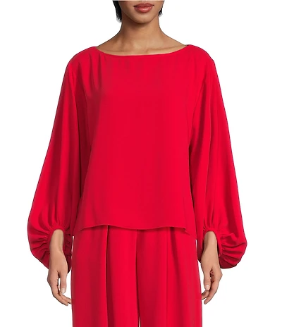 Trina Turk Ursa 2 Boat Neck Long Blouson Sleeve Top