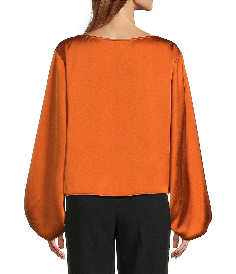 Trina Turk Ursa Satin Boat Neck Long Balloon Sleeve Top