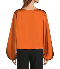 Trina Turk Ursa Satin Boat Neck Long Balloon Sleeve Top