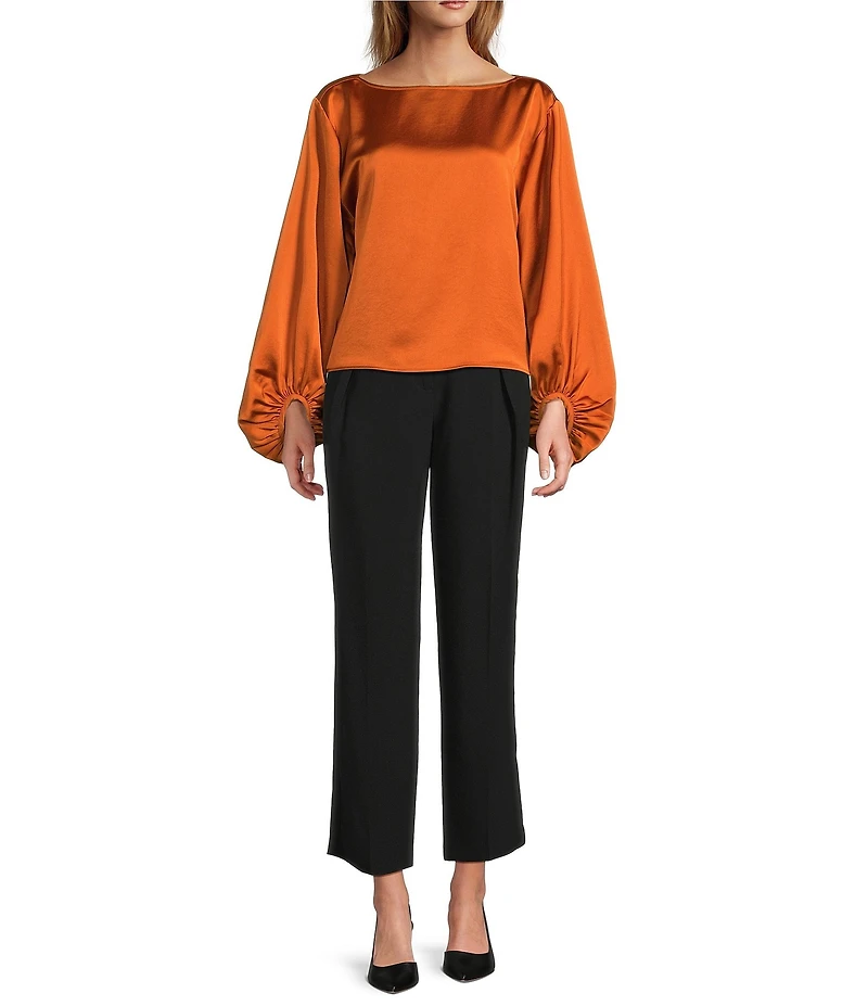 Trina Turk Ursa Satin Boat Neck Long Balloon Sleeve Top