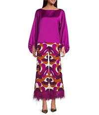 Trina Turk Ursa Satin Boat Neck Long Balloon Sleeve Top