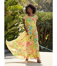 Trina Turk Vantage Printed Georgette Boat Neck Sleeveless Blouson Maxi Dress