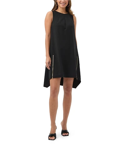Trina Turk Vantis Ponte Round Neck Sleeveless Exposed Zipper Shift Dress