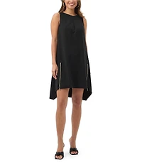Trina Turk Vantis Ponte Round Neck Sleeveless Exposed Zipper Shift Dress