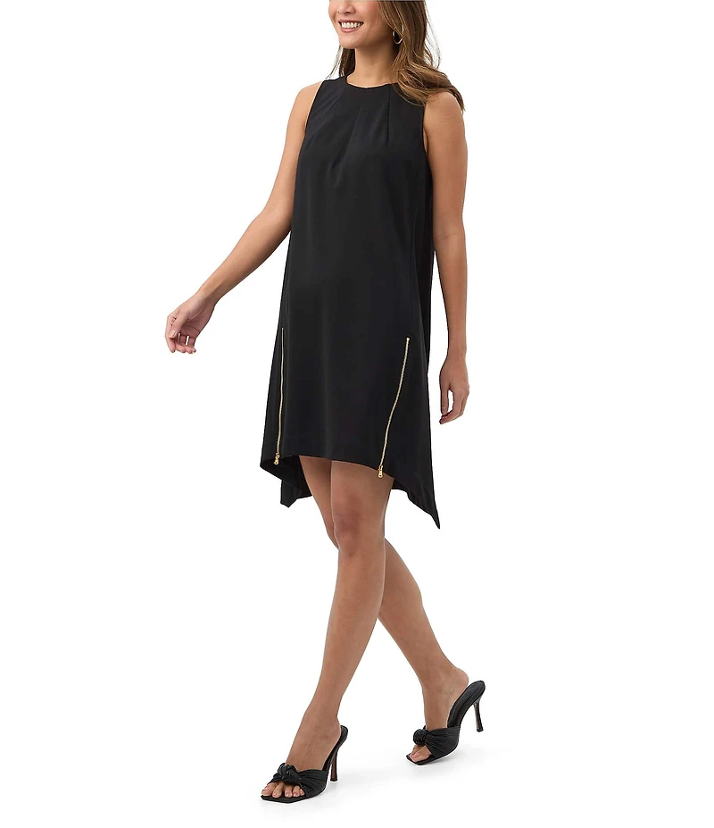 Trina Turk Vantis Ponte Round Neck Sleeveless Exposed Zipper Shift Dress