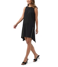 Trina Turk Vantis Ponte Round Neck Sleeveless Exposed Zipper Shift Dress