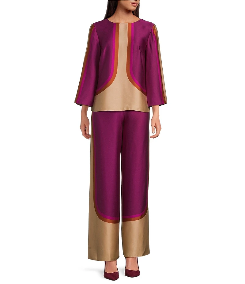 Trina Turk Verity Coordinating Printed Satin High Rise Wide Leg Pants