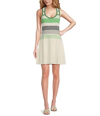 Trina Turk Veronika Stripe Pattern Scoop Neck Sleeveless Mini Dress
