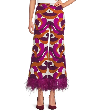 Trina Turk Weekend Coordinating Printed Georgette Wide Leg Cropped Feather Pants