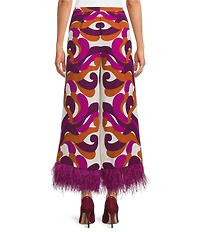 Trina Turk Weekend Coordinating Printed Georgette Wide Leg Cropped Feather Pants