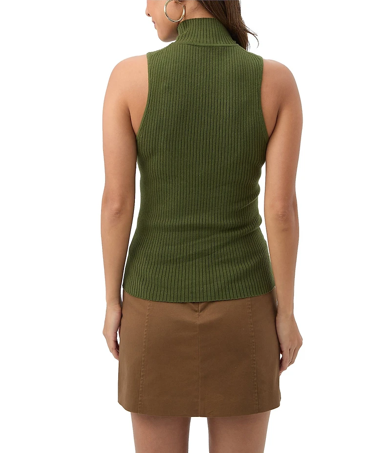 Trina Turk Westhampton Ribbed Knit Turtleneck Sleeveless Top