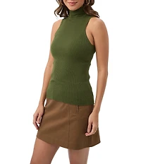 Trina Turk Westhampton Ribbed Knit Turtleneck Sleeveless Top