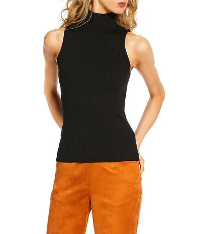 Trina Turk Westhampton Ribbed Knit Turtleneck Sleeveless Top