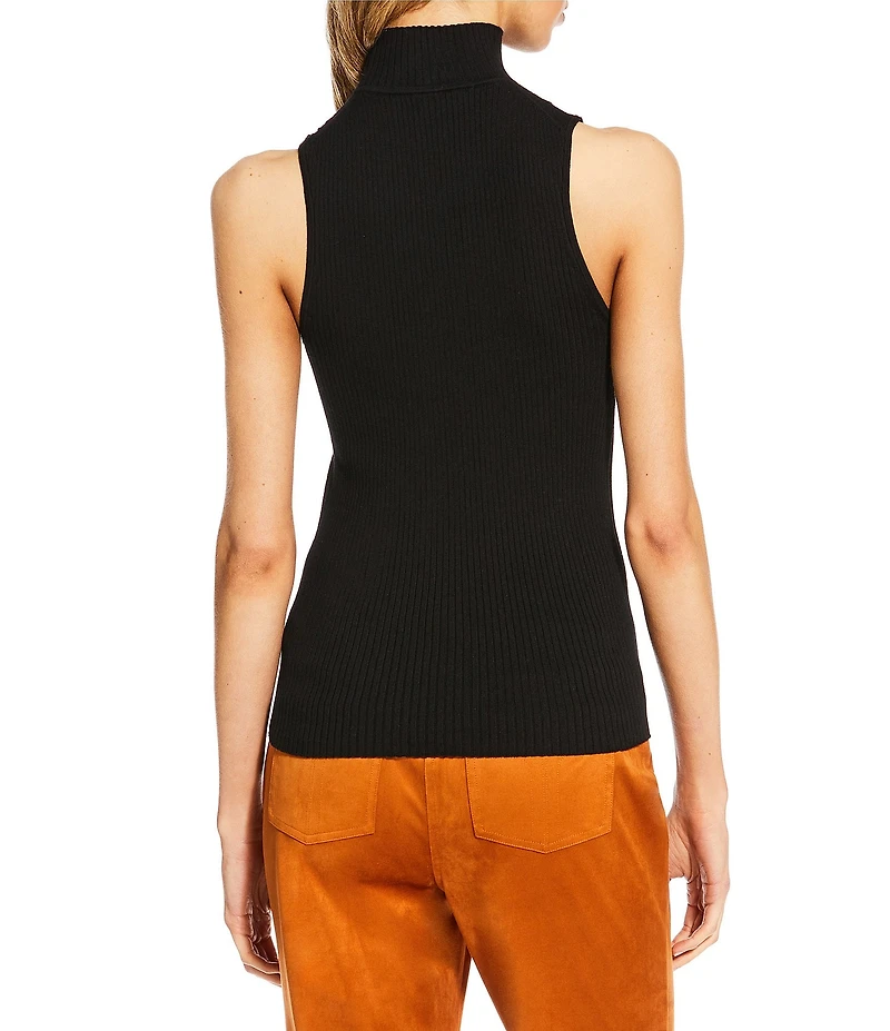 Trina Turk Westhampton Ribbed Knit Turtleneck Sleeveless Top