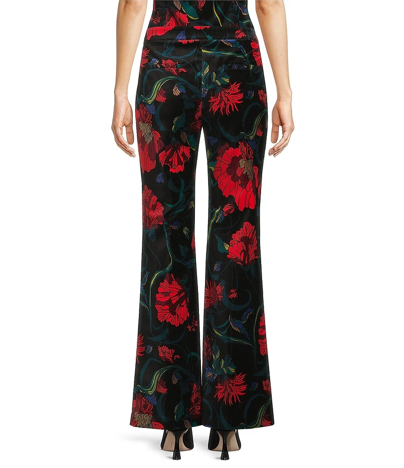 Trina Turk Westport Velveteen Floral Print Flat Front Flare Leg Pants