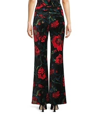 Trina Turk Westport Velveteen Floral Print Flat Front Flare Leg Pants