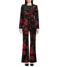 Trina Turk Westport Velveteen Floral Print Flat Front Flare Leg Pants