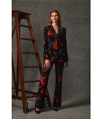 Trina Turk Westport Velveteen Floral Print Flat Front Flare Leg Pants