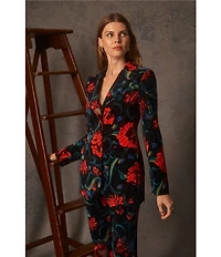 Trina Turk Westport Velveteen Floral Print Flat Front Flare Leg Pants