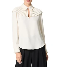 Trina Turk Windmill Georgette Point Collar Pleated Yoke Long Sleeve Top