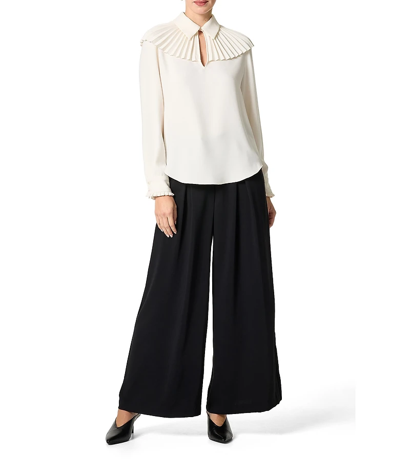 Trina Turk Windmill Georgette Point Collar Pleated Yoke Long Sleeve Top