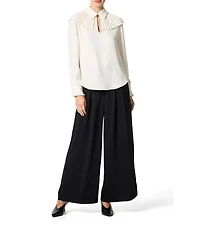 Trina Turk Windmill Georgette Point Collar Pleated Yoke Long Sleeve Top