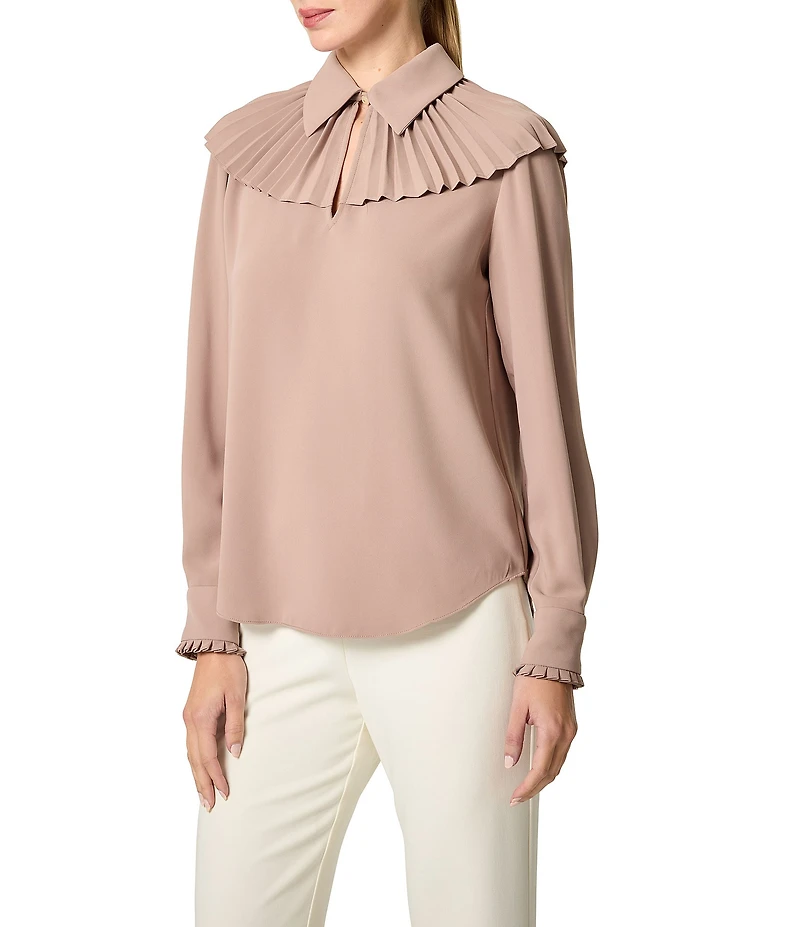 Trina Turk Windmill Georgette Point Collar Pleated Yoke Long Sleeve Top