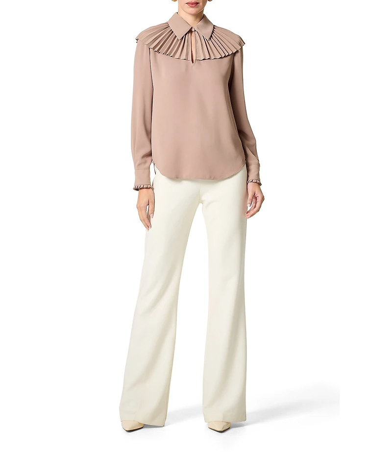 Trina Turk Windmill Georgette Point Collar Pleated Yoke Long Sleeve Top