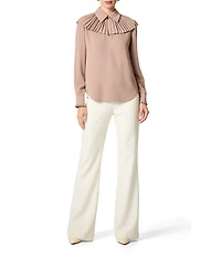 Trina Turk Windmill Georgette Point Collar Pleated Yoke Long Sleeve Top