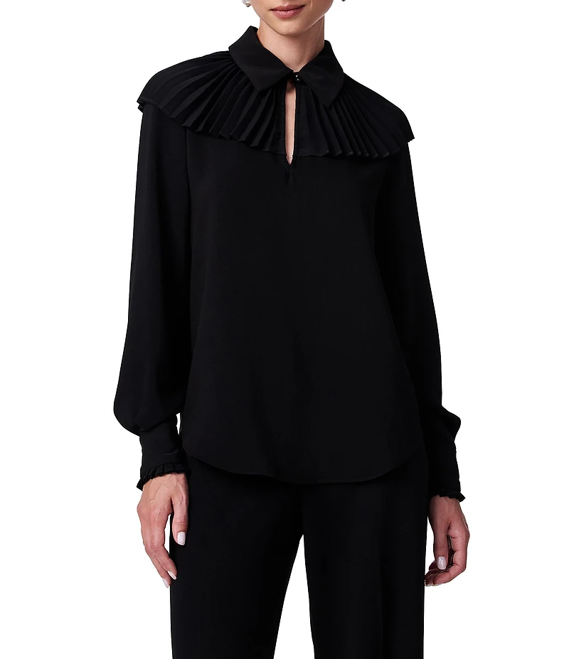 Trina Turk Windmill Georgette Point Collar Pleated Yoke Long Sleeve Top