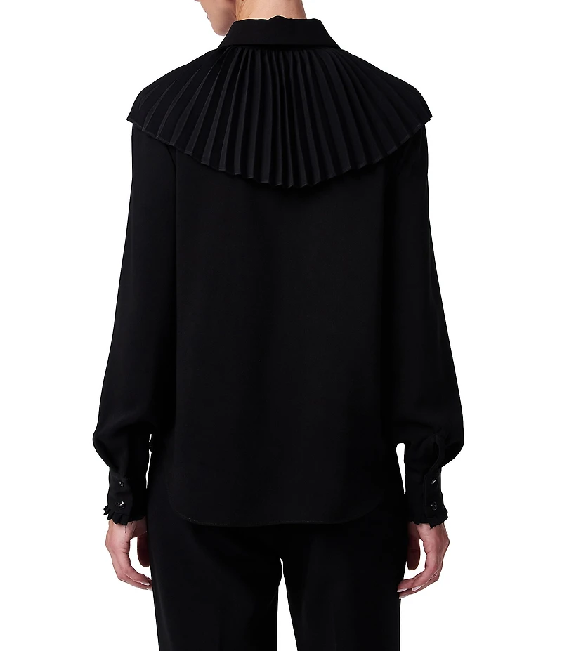 Trina Turk Windmill Georgette Point Collar Pleated Yoke Long Sleeve Top