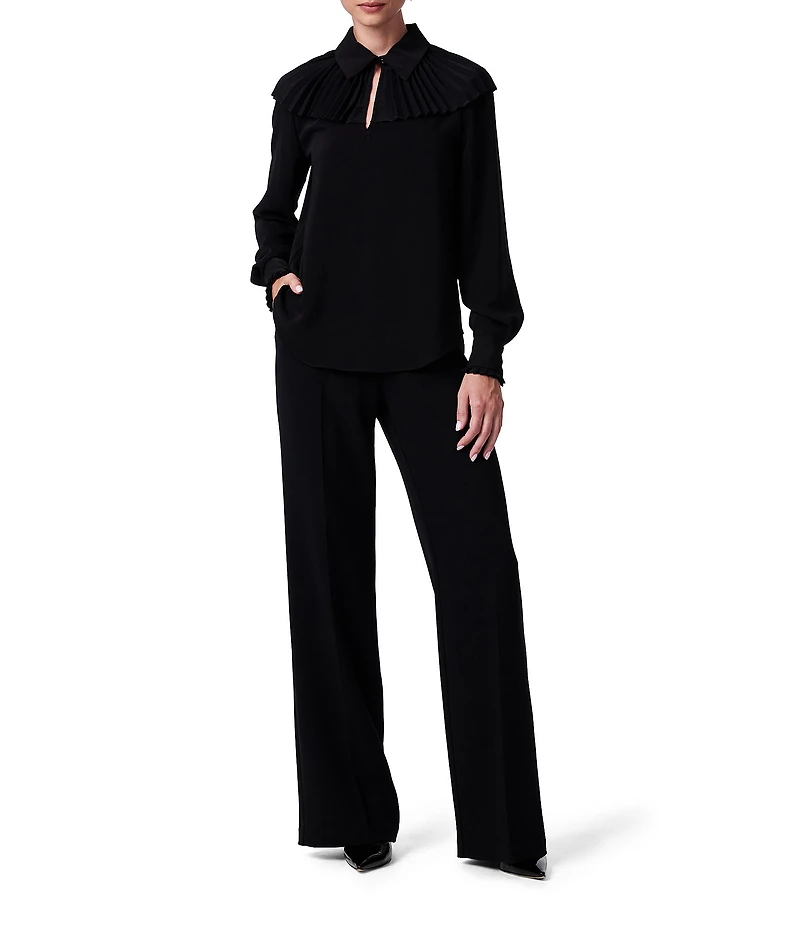 Trina Turk Windmill Georgette Point Collar Pleated Yoke Long Sleeve Top