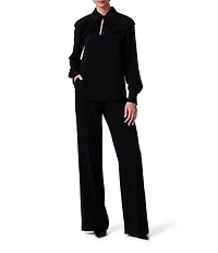 Trina Turk Windmill Georgette Point Collar Pleated Yoke Long Sleeve Top