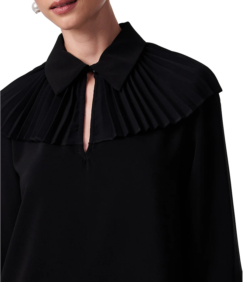 Trina Turk Windmill Georgette Point Collar Pleated Yoke Long Sleeve Top