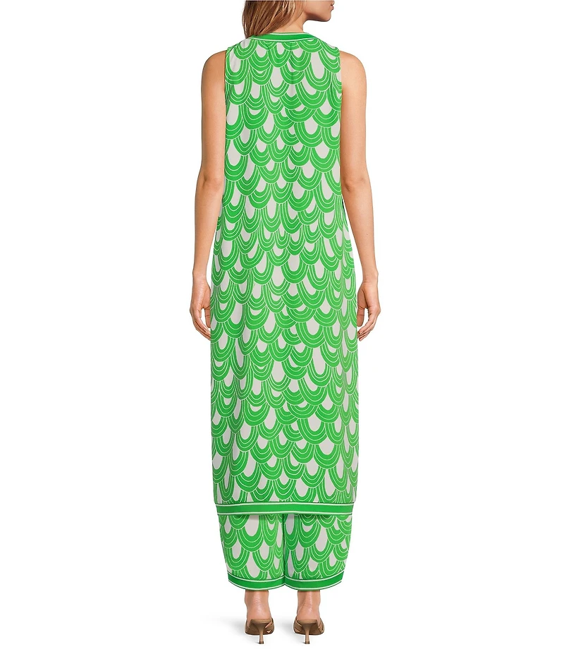 Trina Turk Woven Printed V-Neck Sleeveless Button Front Slice Tunic